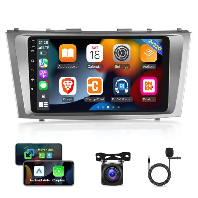 [2G+32G] Car Radio for Toyota Camry 2007 2008 2009 2010 2011, 9 inch Android 11 Touch Screen Stereo, Carplay/Android Auto/WiFi/1080P/SWC/Bluetooth/Mirror Link+AHD Backup Camera+MIC
