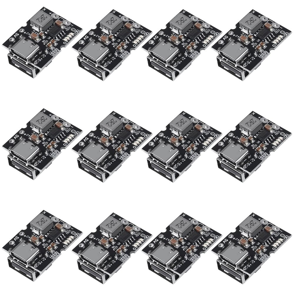 ATNSINC 12PCS Type-C USB 5V 2A Boost Converter Step-Up Power Module Mobile Power Bank Accessories with Protection LED Indicator (Type-C 5V 2A)