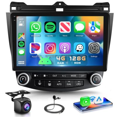 4G+128G Car Radio for Honda Accord 7th 2003-2007 Stereo 10.1 inch in-Cell Screen Full Touchscreen Wireless CarPlay/Android Auto Android 15 Bluetooth DSP FM/RDS GPS WiFi SWC AHD Backup Camera