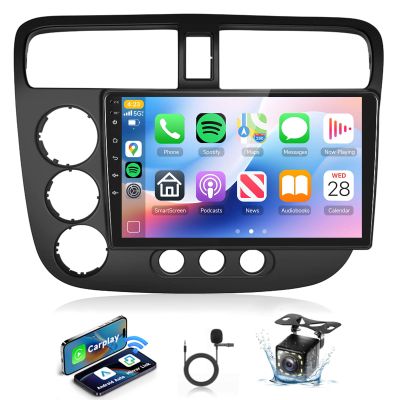 Built-in DSPAndroid Car Stereo for Honda Civic 2001 2002 2003 2004 2005 Radio Wireless Carplay Android Auto GPS Chip,Podofo 9 Inch Touch Screen 26UIs Mirror Link Bluetooth WiFi FM/RDS Backup Camera