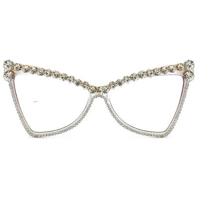 mincl Oversized sparkling rhinestone diamond cat eye eyewear ladies blue light blocking reading glasses for women (white, 1.25x)