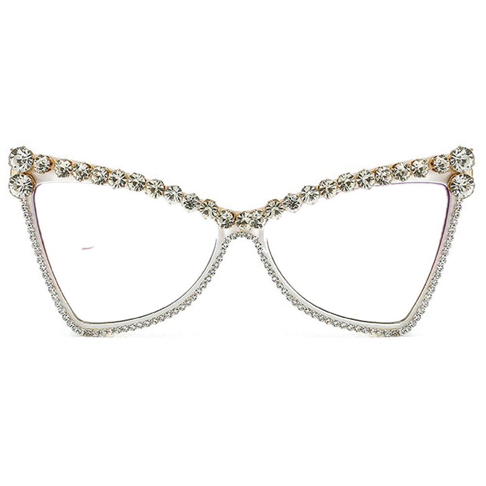 mincl Oversized sparkling rhinestone diamond cat eye eyewear ladies blue light blocking reading glasses for women (white, 1.25x)
