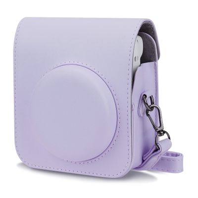 Blummy PU Leather Camera Case Compatible with Instax Mini 12 Instant Camera with Adjustable Strap and Pocket (Purple)