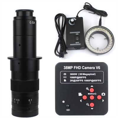 Microscope Video Camera 1080P 38MP HDMI USB Industrial Lab Digital Video Microscope Camera + 120X 180X 130X C Mount Lens + 56 LED Ring Light (Color : with 180x led)
