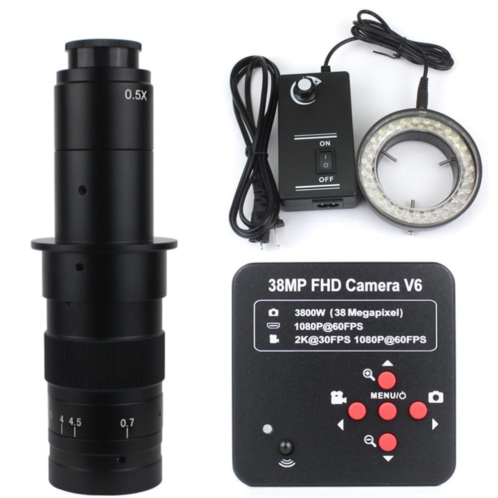Microscope Video Camera 1080P 38MP HDMI USB Industrial Lab Digital Video Microscope Camera + 120X 180X 130X C Mount Lens + 56 LED Ring Light (Color : with 180x led)