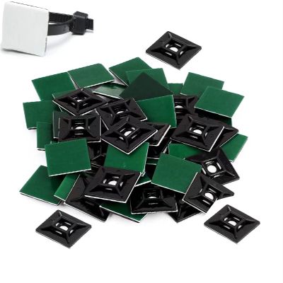 50 Pcs 3M Back-Glue Self Adhesive Cable Zip Tie Mounts Self-adhesive Tie Holders Backed Zip Tie Base Holders for Office Home Cable Wire Management(Black)