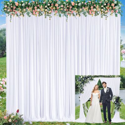 10x12 White Backdrop Curtains for Wedding Party Wrinkle Free Backdrops Curtain Drapes Fabric Decorations Photo Back Drop Cloth for Baby Shower Photography Stage Reception 5ft x 12ft,2 Panels