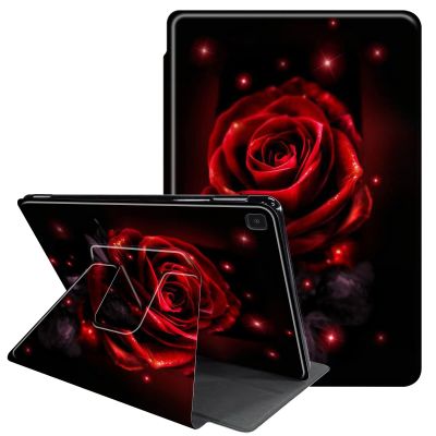 JANENFNA Case for Samsung Galaxy Tab S6 Lite 10.4 inch 2022/2020 (SM-P610/P613/P615/P619), 360 Degree Rotating Swivel Stand PU Leather Case with Auto Sleep/Wake, Red Rose