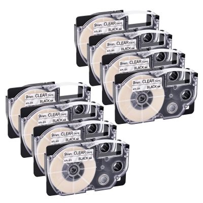 NineLeaf 8 Pack Compatible for XR-9X XR9X XR-9X2S XR9X2S 9mm 3/8'' Black on Clear Label Tape LT for EZ Label Printer KL-820 KL-P1000 KL-1500 KL-2000