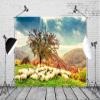 BELECO 10x8ft Fabric Bible Scene Sheep Backdrop Romanian Carpathians Mountain Autumn Landscape Sheeps Under The Tree Holy Light Christian Photography Background Church Event Decor Photo Studio Props view 2
