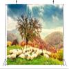 BELECO 10x8ft Fabric Bible Scene Sheep Backdrop Romanian Carpathians Mountain Autumn Landscape Sheeps Under The Tree Holy Light Christian Photography Background Church Event Decor Photo Studio Props view 3