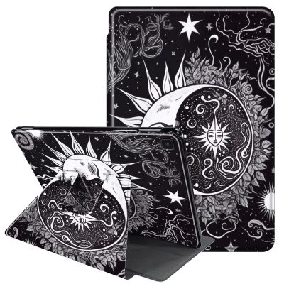 JANENFNA Case for Samsung Galaxy Tab A7 Lite 8.7 inch 2021, 360 Degree Rotating Swivel Stand PU Leather Case for Galaxy Tab A7 Lite (SM-T220/T225/T227), Black White Sun and Moon