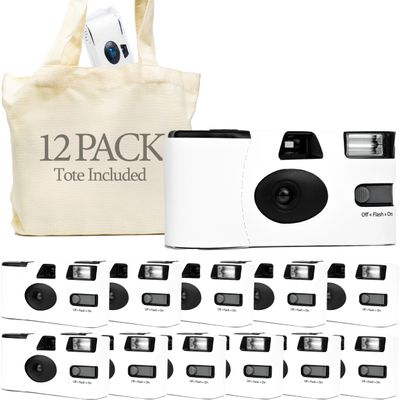 H&H Photo Supply White Disposable Cameras for Wedding (12 Pack) Deluxe Disposable Camera Bulk Set Perfect for Weddings! Includes Carrying Tote & Development Discount USA-Made Film, 27 Photos
