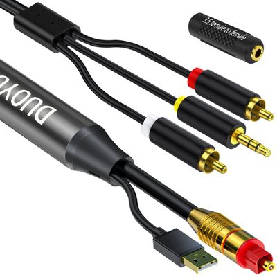 DUOYUTING Digital to Analog 3.5mm AUX Audio Cable,Optical to 2 RCA Adapter, All-in-one D/A Audio Converter, for TV/PS4/Xbox/DVD SPDIF/TOSLINK/Optical Port to Sound Box Amplifier Headphones 16.5FT