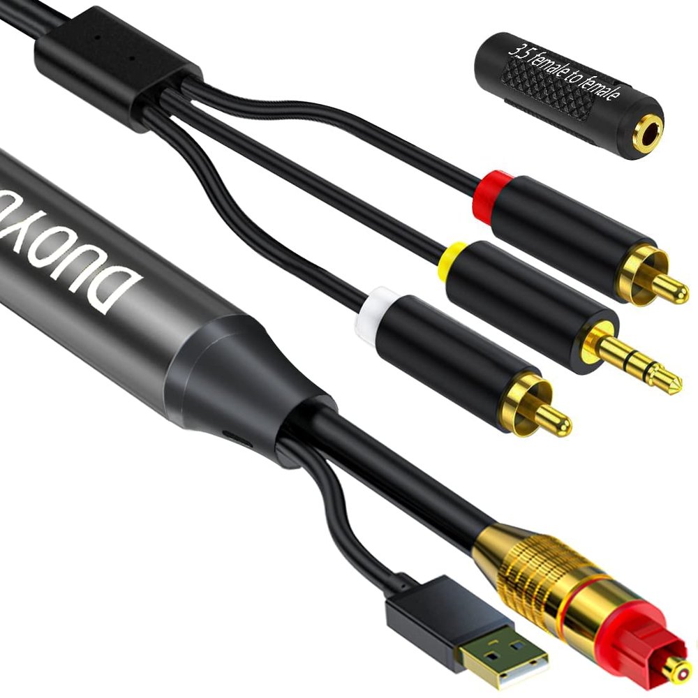 DUOYUTING Digital to Analog 3.5mm AUX Audio Cable,Optical to 2 RCA Adapter, All-in-one D/A Audio Converter, for TV/PS4/Xbox/DVD SPDIF/TOSLINK/Optical Port to Sound Box Amplifier Headphones 16.5FT