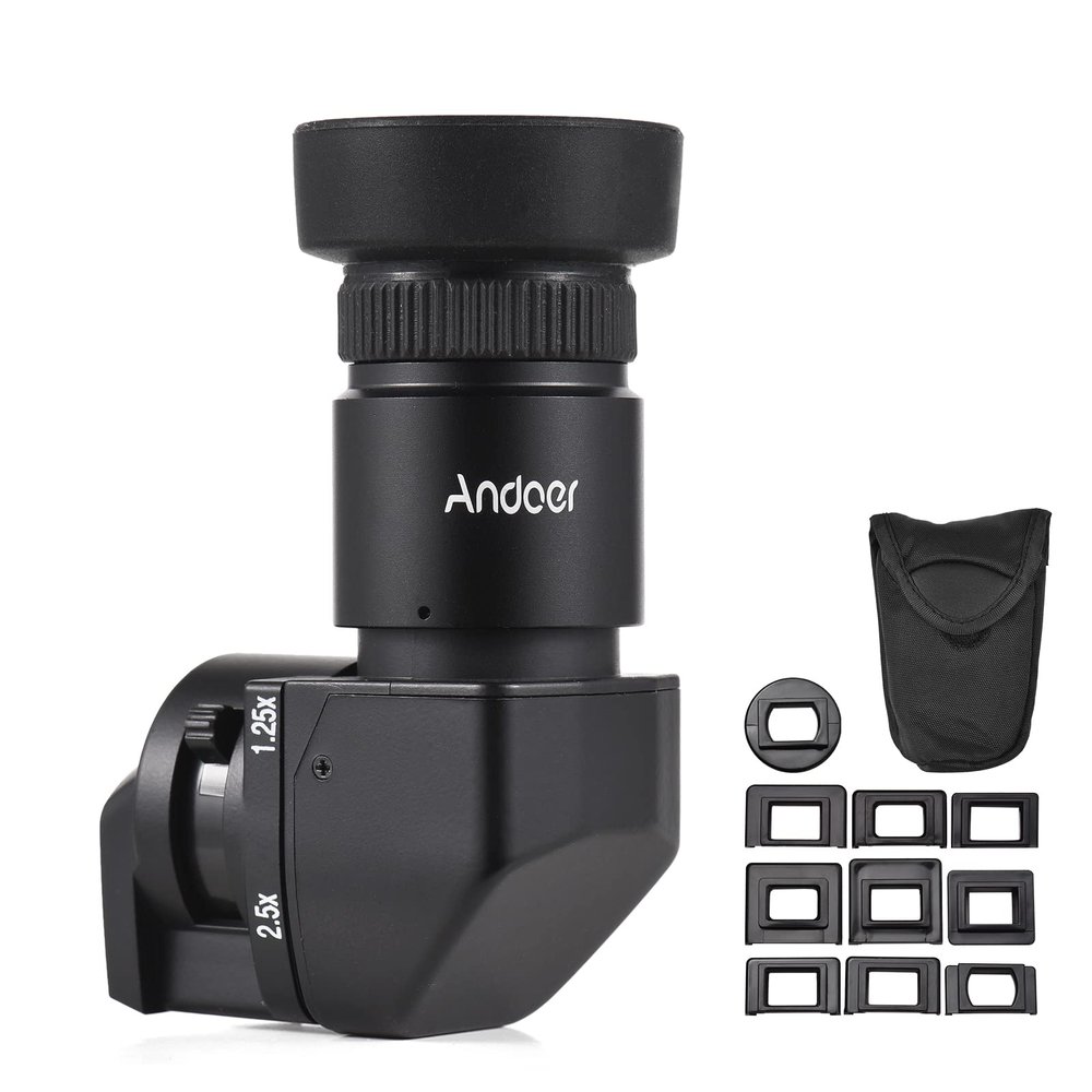 Andoer Camera Viewer 1.25X/2.5X Magnification Right Angle Viewer with 10 Mounting Adapters Replacement for Canon Nikon Pentax Olympus Leica Fujifilm DSLR Camera