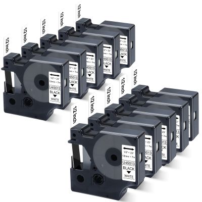 10X 45013 Label Tape Replace for Dymo Label Maker Refills D1 Black on White Replace for D1 45013 S0720530 Compatible with Dymo LabelManager 210D 260P 280 360D 420P PnP, 1/2 Inch x 23 Feet
