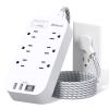Flat Power Strip - 5 FT Plug Extension Cord, 6 Outlets 4 USB Ports Outlet Extender with Overload Protection, Wall Mount, Desktop Charging Station for Home, Office and Dorm Essential view 1