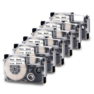 Absonic XR-9WE2S 9mm Label Tape Replace for Casio Xr-9we Label Maker Tape Use with Casio Label Printers KL-120 KL-60 KL-100 KL750B KL750 KL7200,6-Pack