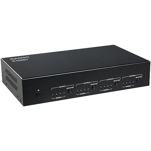 AVARRO 0E-HDMIMX4 HDMI Switcher with IR Remote Control, 4 Inputs x 4 Outputs, Smart EDID Management, Firmware Upgrading Via Both Micro-USB and Web UI