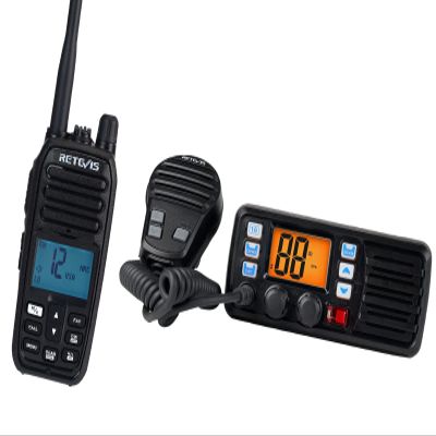 Retevis RM20 Fixed Mount Marine Radio with GPS, DSC, Bundle with Retevis RM21 Handheld Noise Cancelling Marine Radio,Waterproof IP67 Submersible,LCD Display,NOAA Weather, Ship Shore Radio for Boat