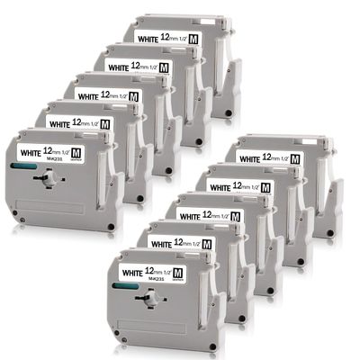 Absonic 10-Pack MK231 Label Tape White Compatible for Brother M-K231 M-K231S M231 MK-231 12mm 0.47" P Touch Tape M 12mm 1/2" White for PT-65 PT-M95 PT-45M PTM95 PT-80 PT-90 Label Maker