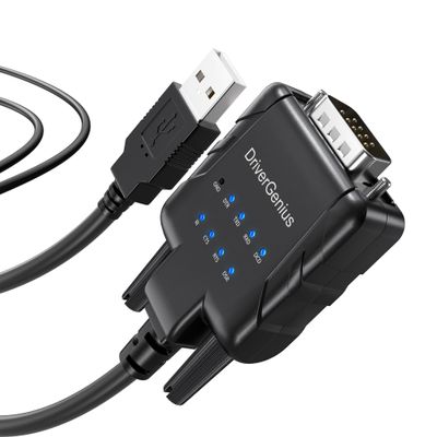 DriverGenius SerialPulseX USB to Serial RS232 DB9 Adapter Cable with 9 x LED Indicators - Prolific PL2303GC - Compatible with Windows 11, macOS 15, Linux (USB232A-E-A, 3ft/1m)
