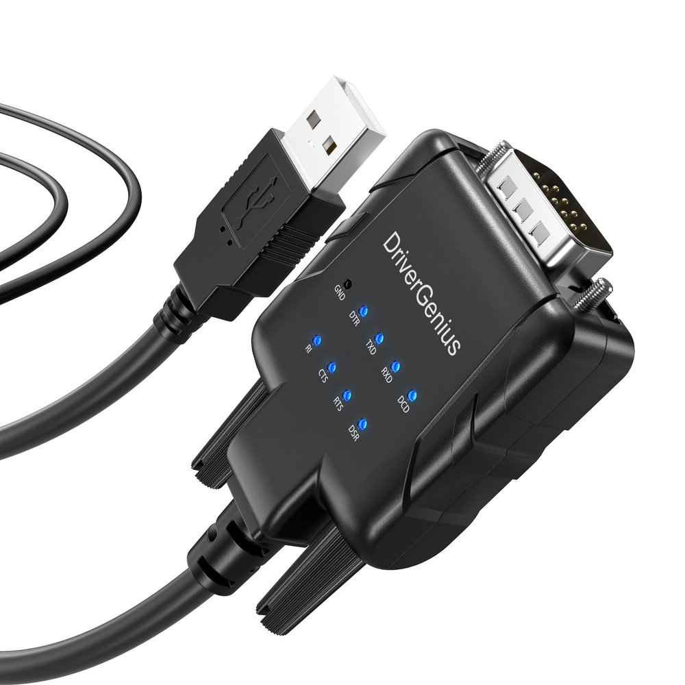 DriverGenius SerialPulseX USB to Serial RS232 DB9 Adapter Cable with 9 x LED Indicators - Prolific PL2303GC - Compatible with Windows 11, macOS 15, Linux (USB232A-E-A, 3ft/1m)