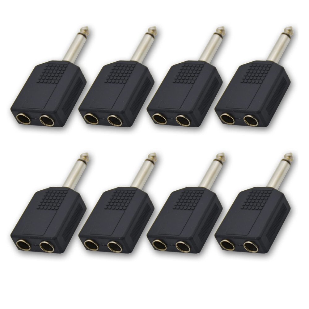 Czyuntuo 6.35mm to 1/4 Adapter,Mono Plug Male to Dual 1/4 Inch Female Audio Adapter, Dual 6.35mm Jack Adaptor Y Cable Splitter for Guitar, Headphone, Microphone, Amplifier,8 Pack-Black