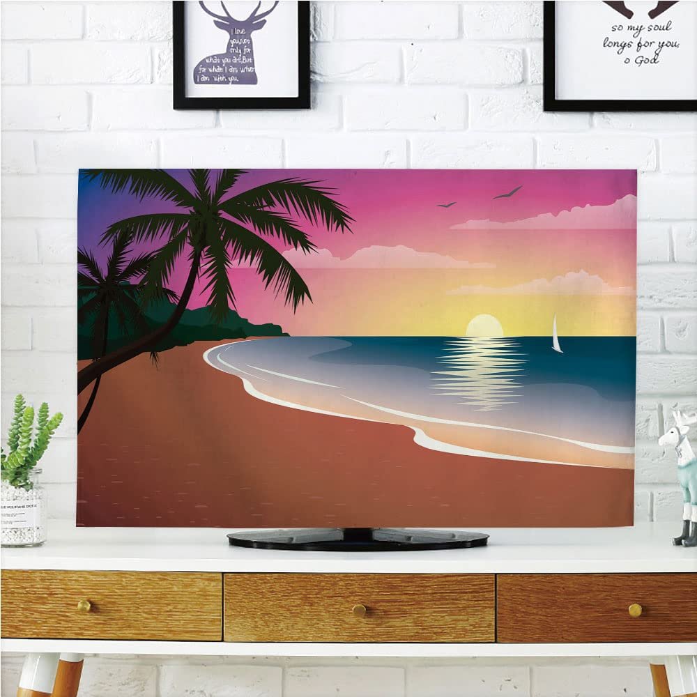 AMAPARK TV Dust Cover,Cover Type 55 Inch Beach Polyester Microfiber Cloth Easy to Cover Your TV Style-441