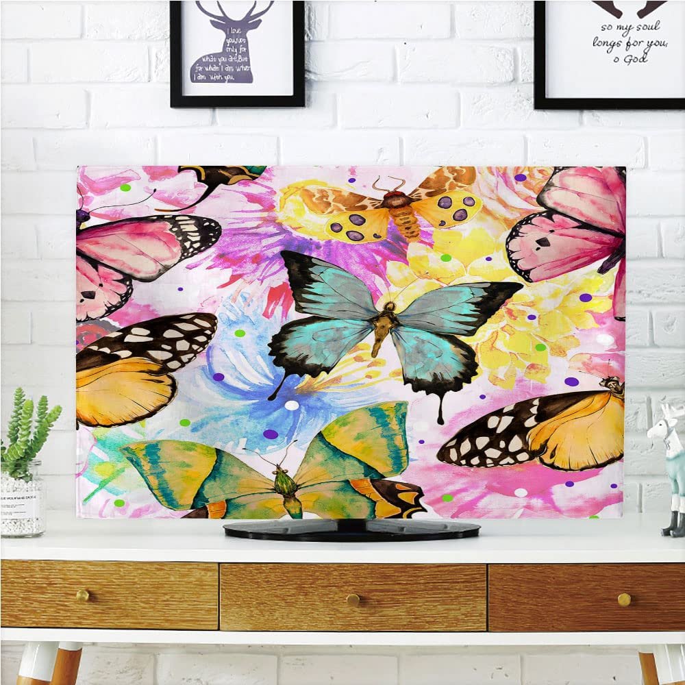 AMAPARK Indoor TV Dust Cover, Cover 55 Inch Butterflies Quality Waterproof Polyester Protect Your TV Style-763