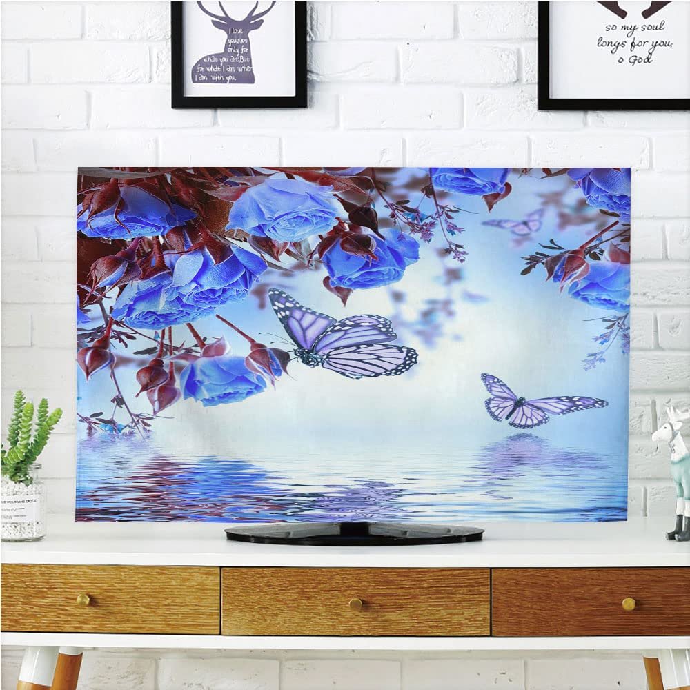 AMAPARK TV Dust Cover,Cover Type 65 Inch Butterflies Polyester Microfiber Cloth Easy to Cover Your TV Style-717