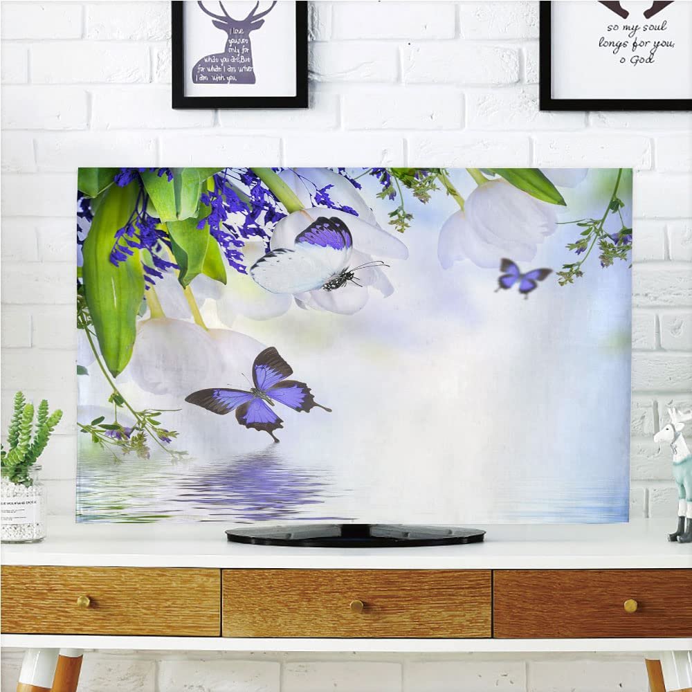 AMAPARK TV Dust Cover,Cover Type 65 Inch Butterflies Polyester Microfiber Cloth Easy to Cover Your TV Style-693