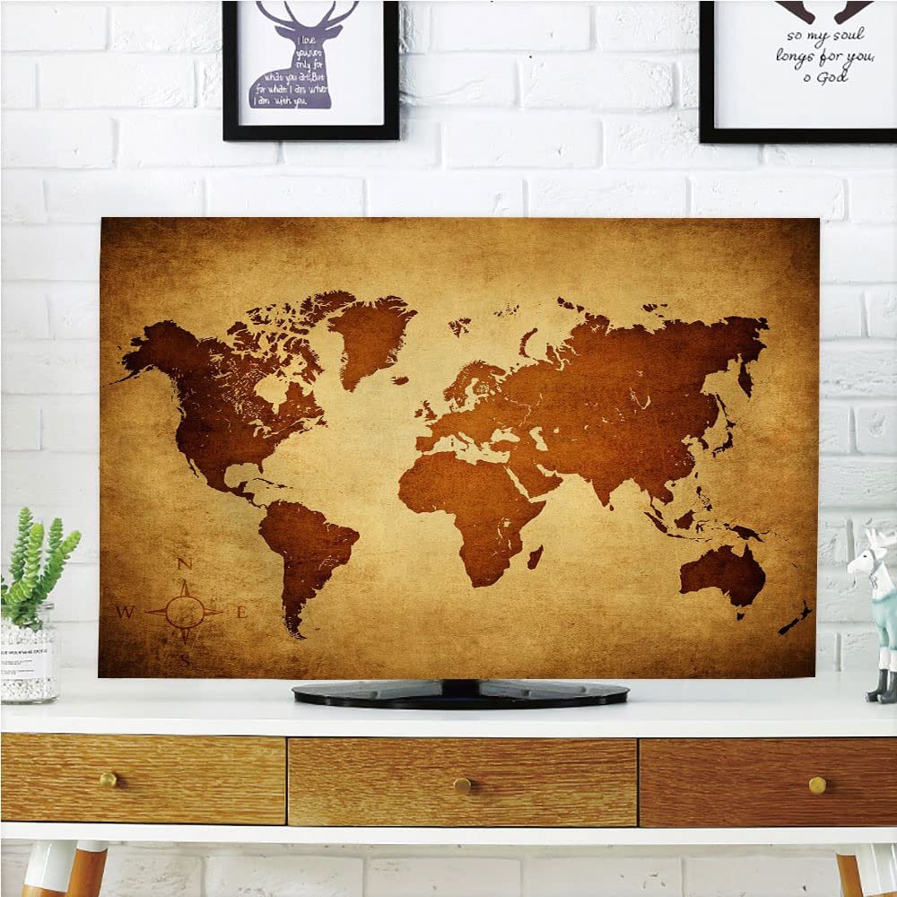 AMAPARK TV Dust Cover,Cover Type 47 Inch Old World Map Polyester Microfiber Cloth Easy to Cover Your TV Style-1325