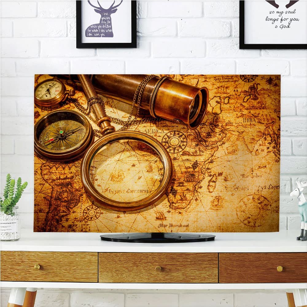 AMAPARK TV Dust Cover,Cover Type 47 Inch Old World Map Polyester Microfiber Cloth Easy to Cover Your TV Style-1445