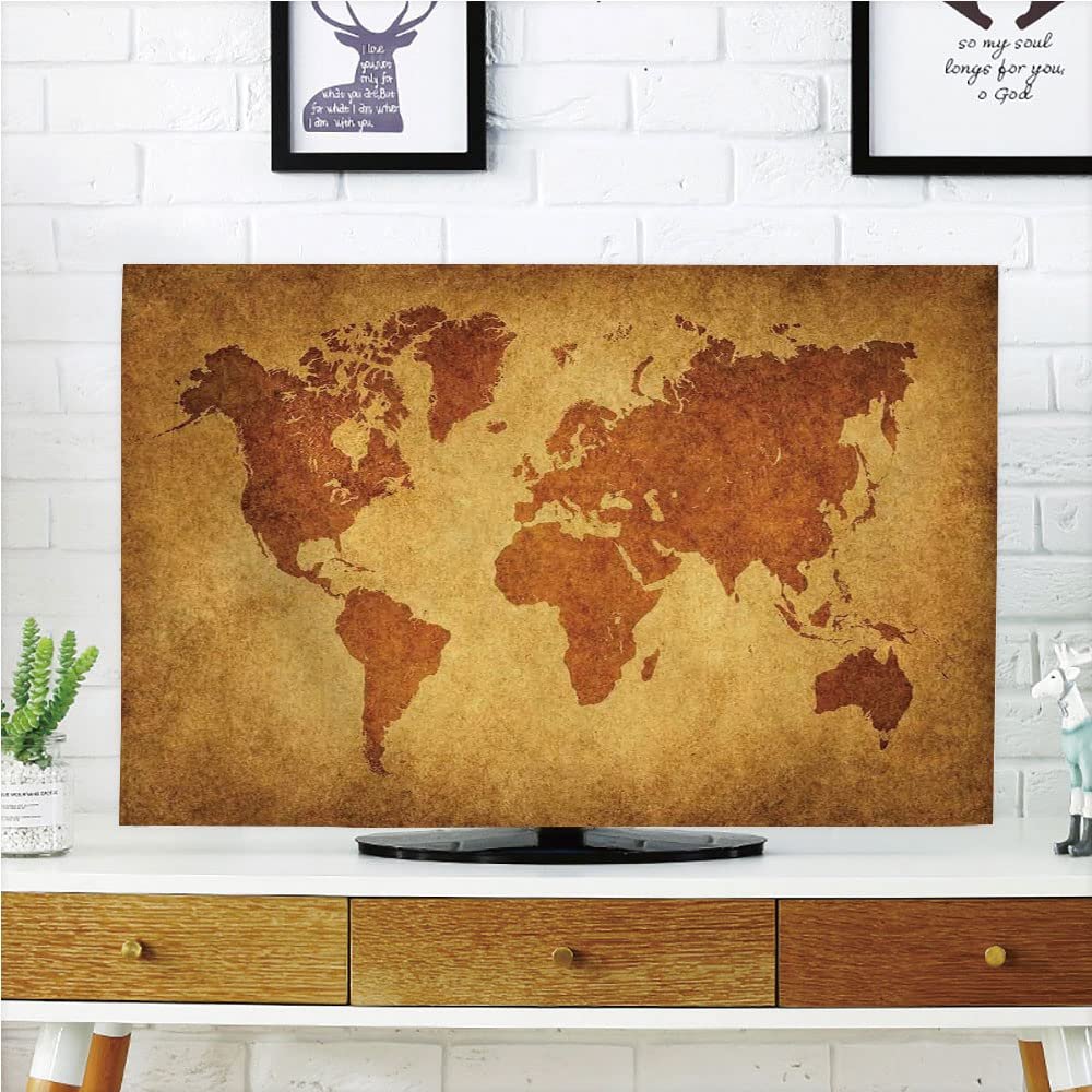 AMAPARK Indoor TV Dust Cover, Cover 55 Inch Old World Map Quality Waterproof Polyester Protect Your TV Style-1303