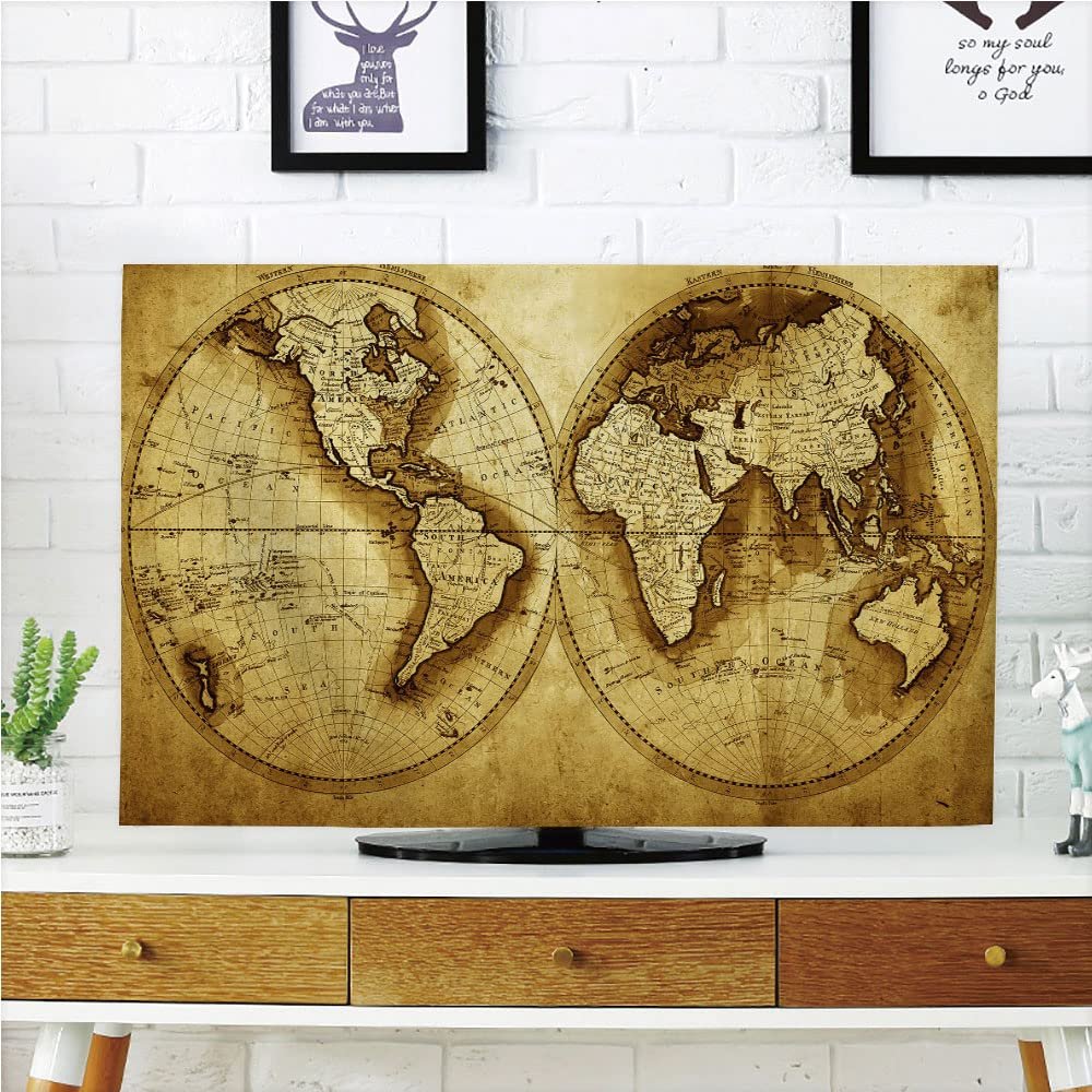 AMAPARK TV Dust Cover,Cover Type 47 Inch Old World Map Polyester Microfiber Cloth Easy to Cover Your TV Style-1341