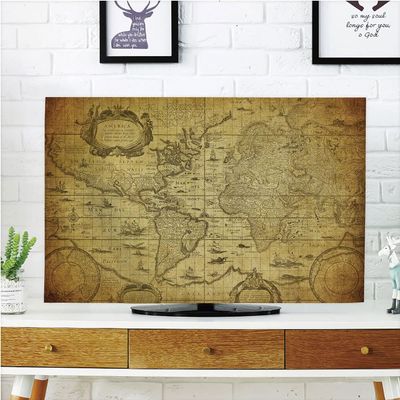 AMAPARK Indoor TV Dust Cover, Cover 55 Inch Old World Map Quality Waterproof Polyester Protect Your TV Style-1375