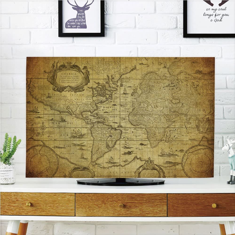 AMAPARK Indoor TV Dust Cover, Cover 55 Inch Old World Map Quality Waterproof Polyester Protect Your TV Style-1375