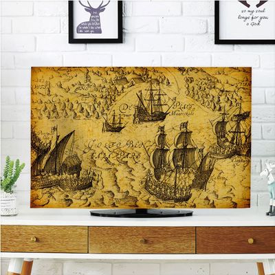 AMAPARK TV Dust Cover,Cover Type 50/52 Inch Old World Map Home Office Decorations Dustproof TV Cover Style-1334