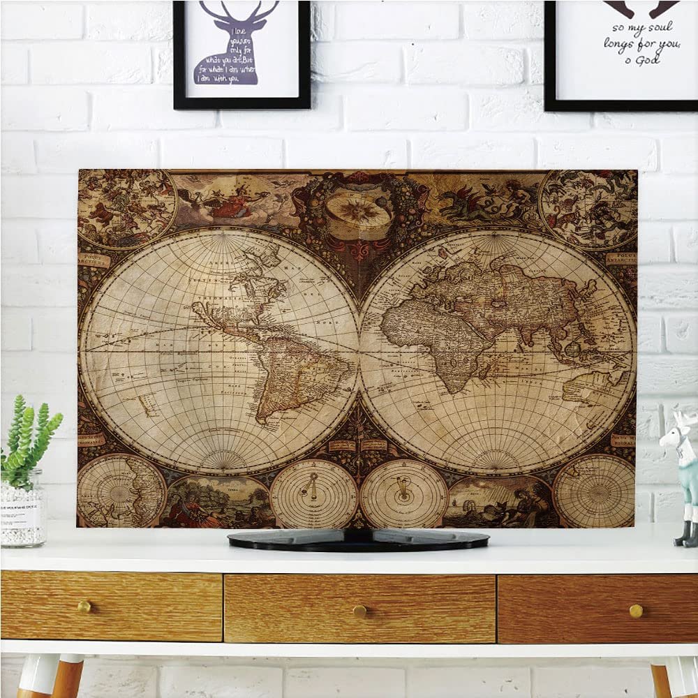AMAPARK TV Dust Cover,Cover Type 65 Inch Old World Map Polyester Microfiber Cloth Easy to Cover Your TV Style-1433