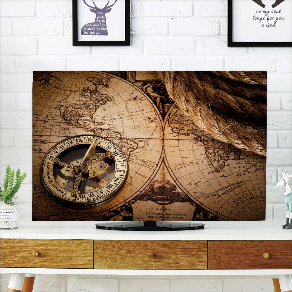 AMAPARK TV Dust Cover,Cover Type 47 Inch Old World Map Polyester Microfiber Cloth Easy to Cover Your TV Style-1317