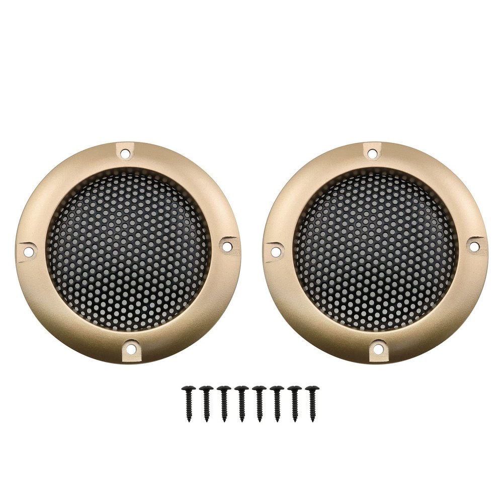 2inch Speaker Cover DGZZI 2PCS Golden Metal Mesh Grille Woofer Decorative Circle Protections with Screws, Tweeter Speaker Grill Guard Protector, Car Speaker Covers, 2inch