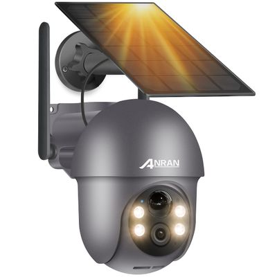 ANRAN 5MP Security Cameras Wireless Outdoor, Solar Camera Wireless with 360 View for Home Surveillance, WiFi Camera with Spotlights, PIR Detection, Color Night Vision, Siren Alarm, Q1 Max Grey