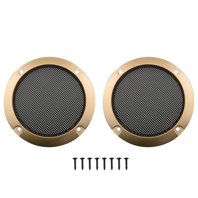 3inch Speaker Cover DGZZI 2PCS Golden Metal Mesh Grille Woofer Decorative Circle Protections with Screws, Tweeter Speaker Grill Guard Protector, Car Speaker Covers, 3inch