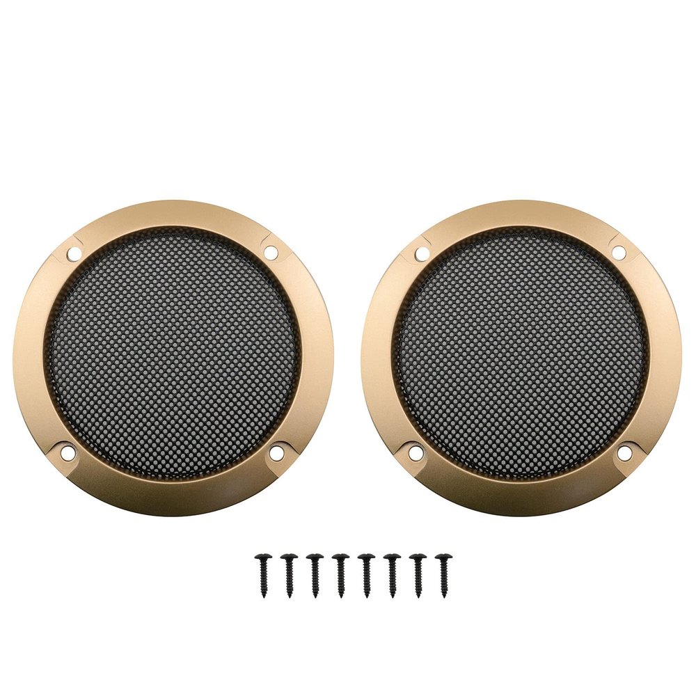 3inch Speaker Cover DGZZI 2PCS Golden Metal Mesh Grille Woofer Decorative Circle Protections with Screws, Tweeter Speaker Grill Guard Protector, Car Speaker Covers, 3inch