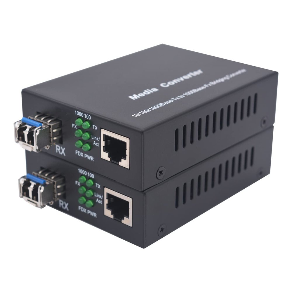 Single Mode LC Gigabit Fiber Media Converter - Include 2 SFP Transceiver 20Km (12.4 Miles), Wavelength 1310nm, LC to UTP Cat5e 10/100/1000 RJ-45 Gigabit Ethernet Speed, A Set