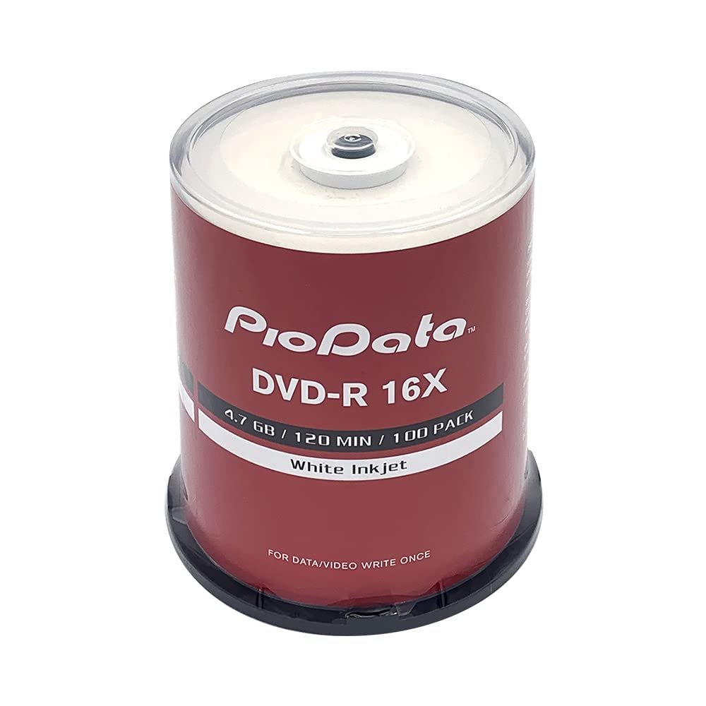 PioData DVD-R 4.7GB 16X Moisture-Resistant White Inkjet Hub Printable Discs | 100-Pack Cake Box Spindle | Printable DVD-R for Inkjet Printers