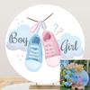 Laeacco 7.2x7.2ft Gender Reveal Round Backdrop Stand Cover for Photography Boy or Girl Blue Pink Shoes Circle Backdrop for Baby Shower Party Baby Gender Reveal Photo Background Decoration Studio Props view 1