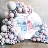 Laeacco 7.2x7.2ft Gender Reveal Round Backdrop Stand Cover for Photography Boy or Girl Blue Pink Shoes Circle Backdrop for Baby Shower Party Baby Gender Reveal Photo Background Decoration Studio Props view 2